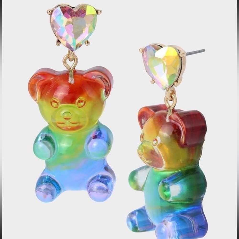 BETSEY JOHNSON Rainbow PRIDE LGBTQIA Gummy Bear Earrings Retired NEW NWT - Picture 3 of 4